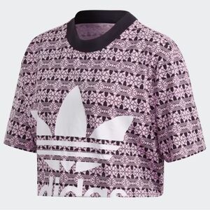 Adidas Originals Trefoil Crop T-Shirt in Magic Berry & Black | Size Large